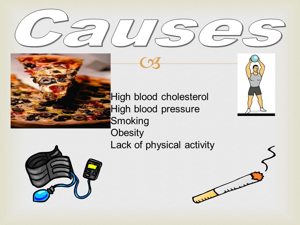  High blood cholesterol High blood pressure Smoking Obesity Lack of physical activity
