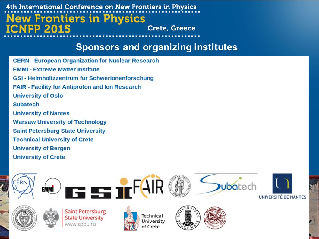 Sponsors and organizing institutes