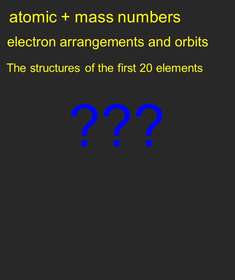 atomic + mass numbers electron arrangements and orbits The structures of the first 20 elements