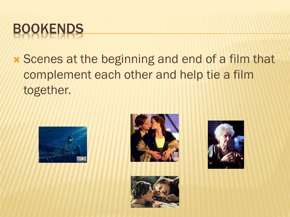  Scenes at the beginning and end of a film that complement each other and help tie a film together.