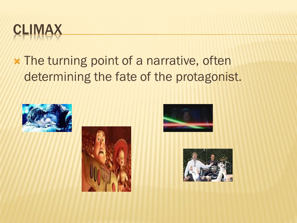 The turning point of a narrative, often determining the fate of the protagonist.