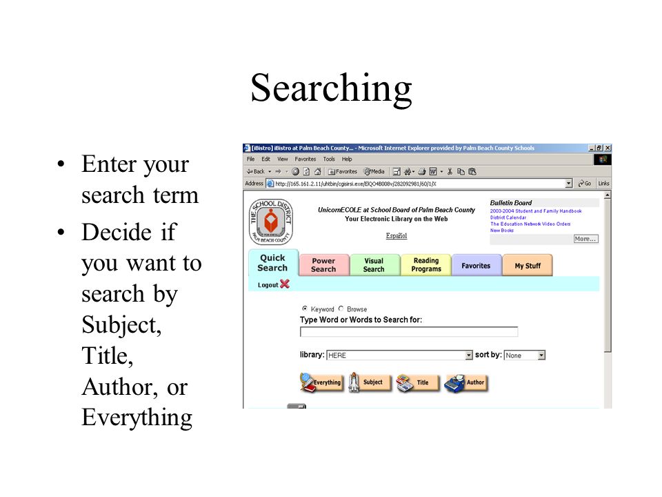 CARD CATALOG LOGIN Click on Login. Searching Enter your search term Decide  if you want to search by Subject, Title, Author, or Everything. - ppt  download