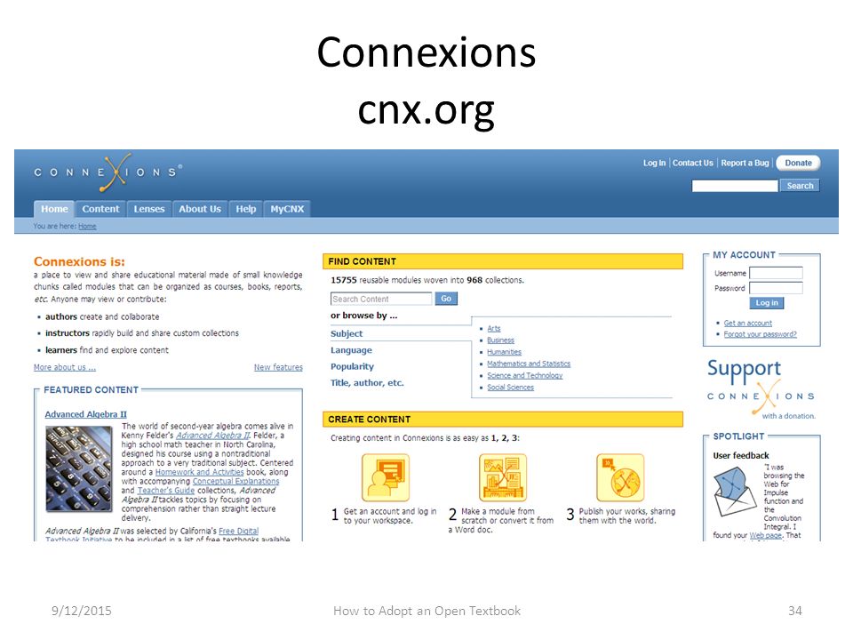 Connexions cnx.org 9/12/2015How to Adopt an Open Textbook34