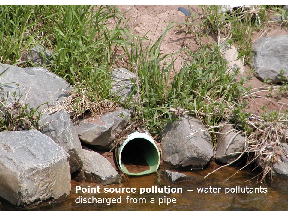Point source pollution = water pollutants discharged from a pipe