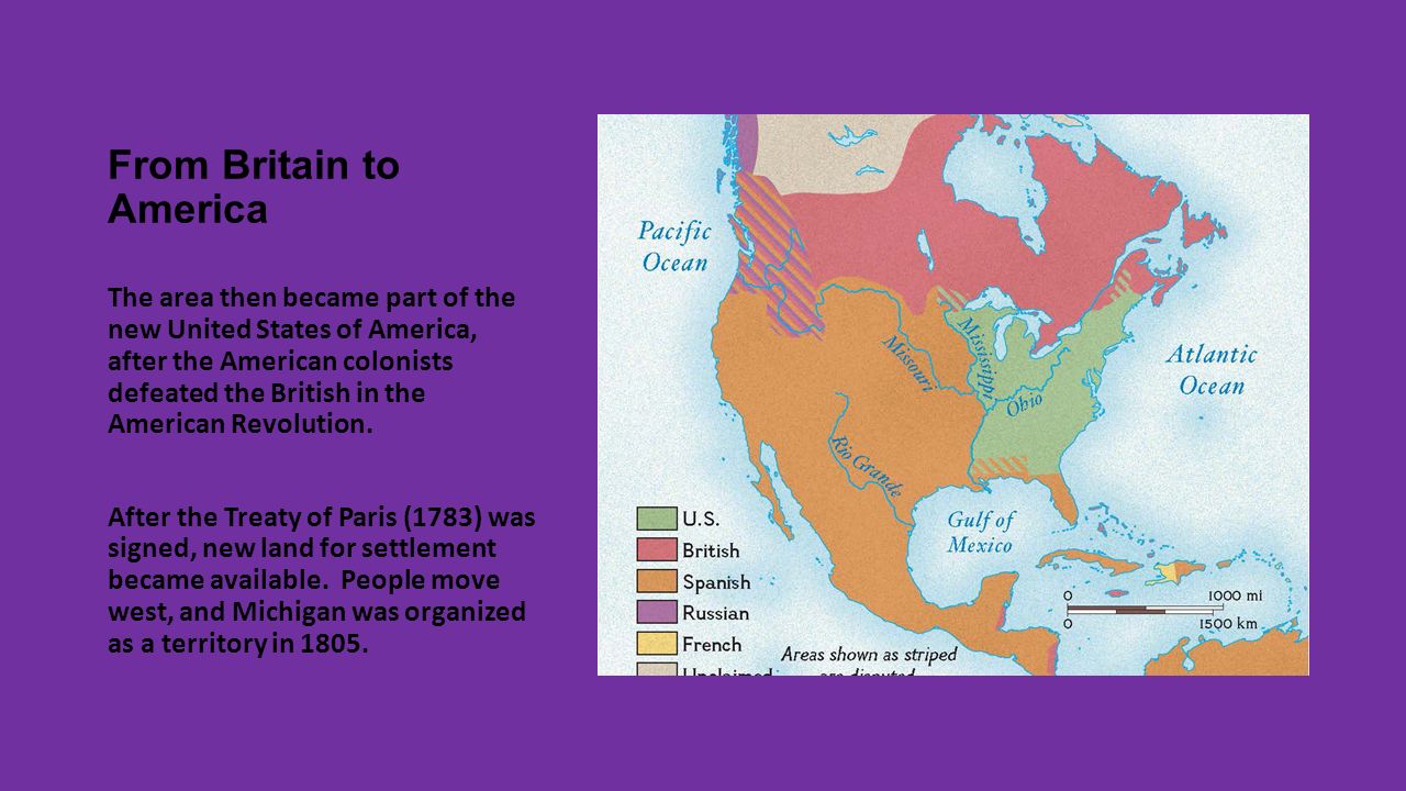 From Britain to America The area then became part of the new United States of America, after the American colonists defeated the British in the American Revolution.