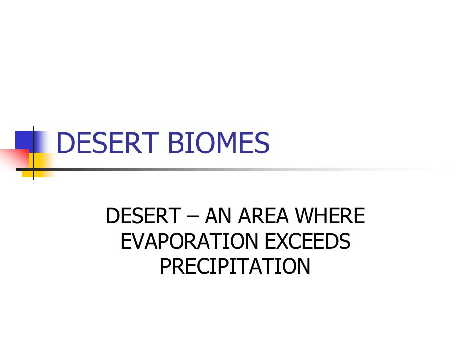 DESERT BIOMES DESERT – AN AREA WHERE EVAPORATION EXCEEDS PRECIPITATION