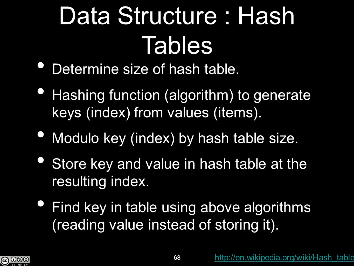 68 Data Structure : Hash Tables Determine size of hash table.