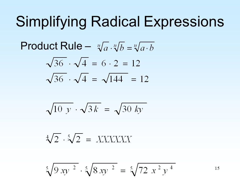 15 Simplifying Radical Expressions Product Rule –