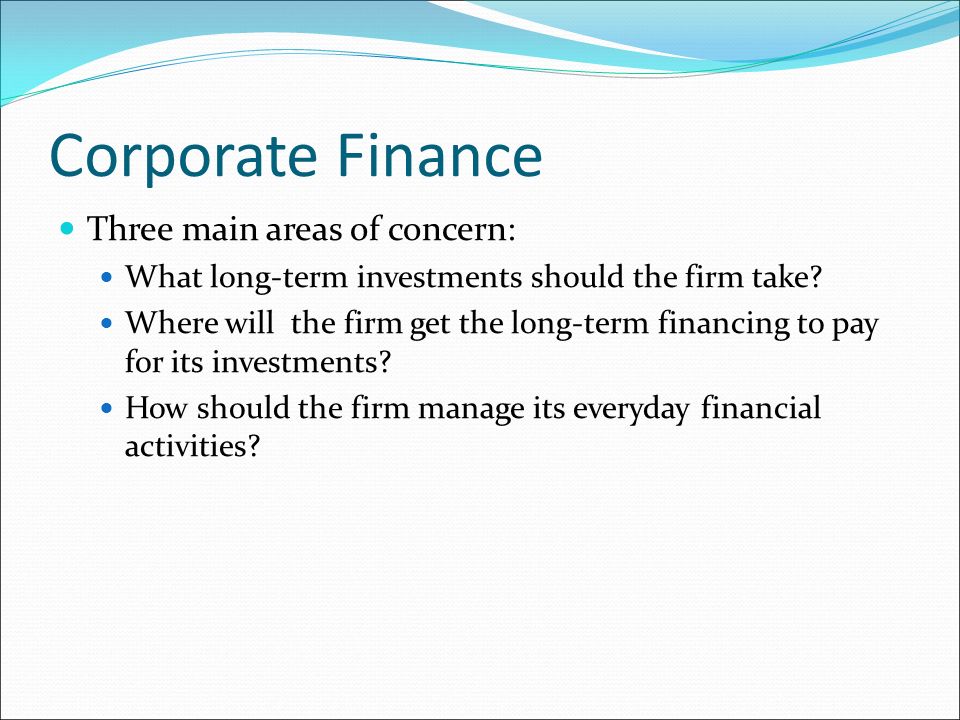 main areas of finance