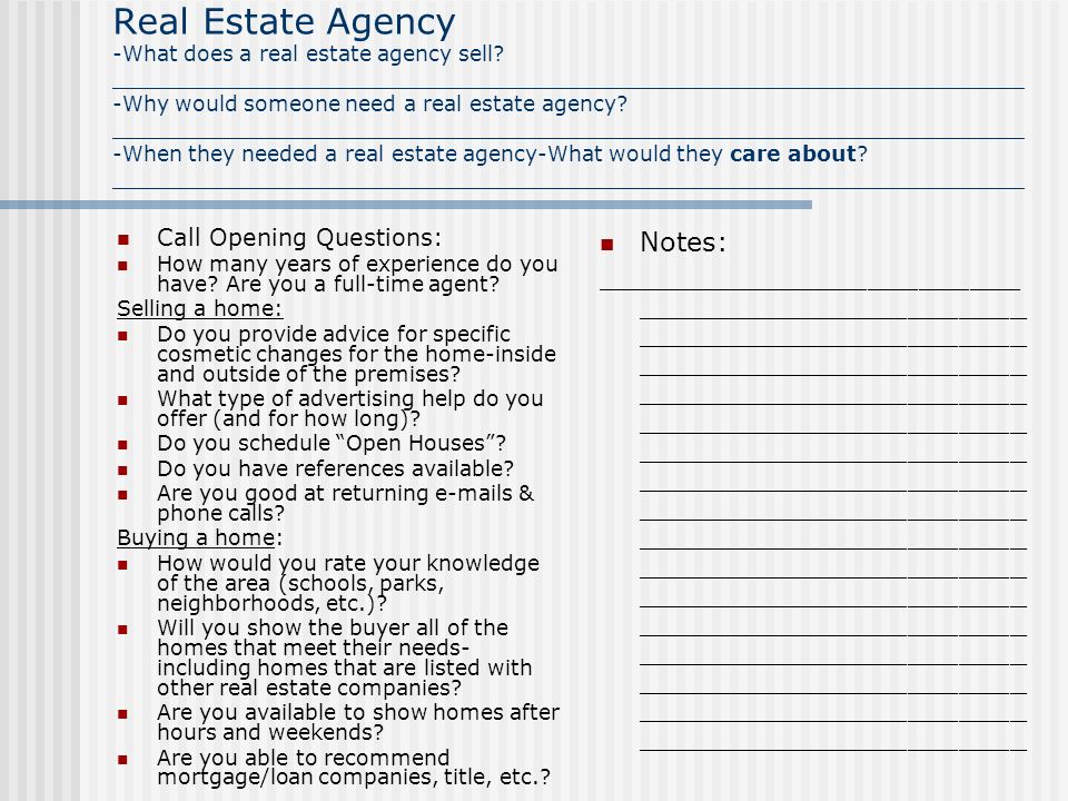 Real Estate Agency -What does a real estate agency sell.