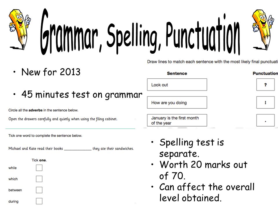 New for minutes test on grammar Spelling test is separate.