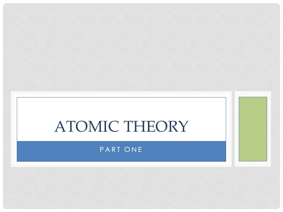 PART ONE ATOMIC THEORY