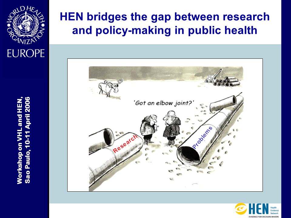 Workshop on VHL and HEN, Sao Paulo, April 2006 HEN bridges the gap between research and policy-making in public health