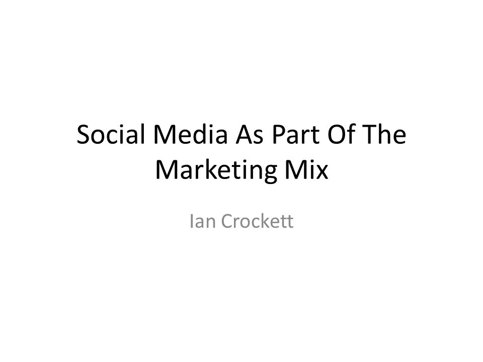 Social Media As Part Of The Marketing Mix Ian Crockett