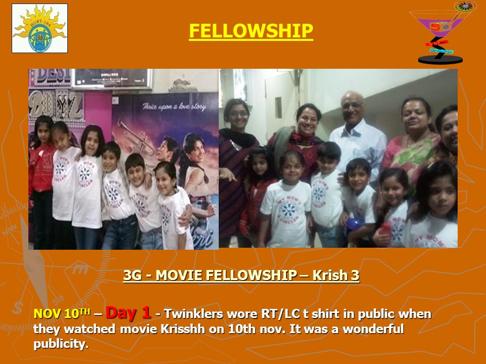 3G - MOVIE FELLOWSHIP – Krish 3 NOV 10 TH – Day 1 - Twinklers wore RT/LC t shirt in public when they watched movie Krisshh on 10th nov.