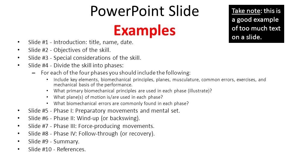 Slide #1 - Introduction: title, name, date. Slide #2 - Objectives of the skill.