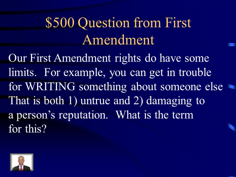 $400 Answer from First Amendment Freedom of Religion Freedom of Speech Freedom of the Press Freedom of Assembly Freedom to Petition the Government