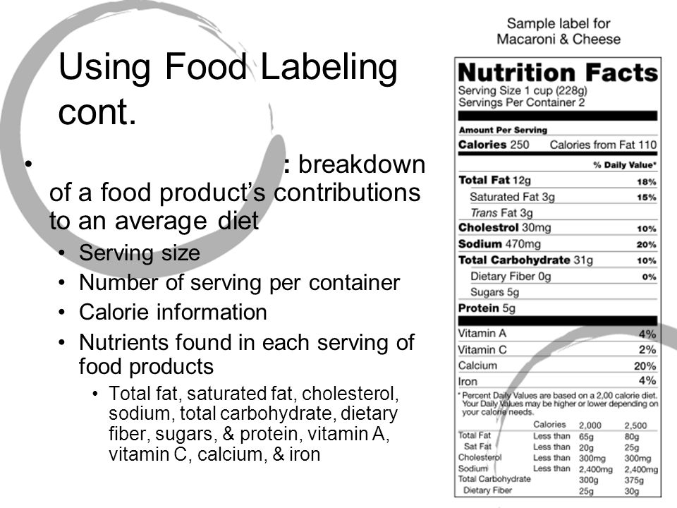Using Food Labeling cont.