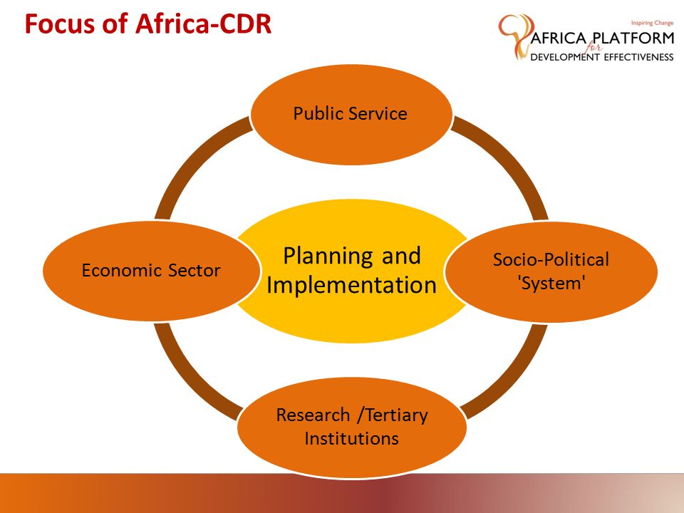 Focus of Africa-CDR Planning and Implementation Public Service Socio-Political System Research /Tertiary Institutions Economic Sector