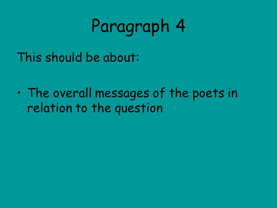 Paragraph 4 This should be about: The overall messages of the poets in relation to the question