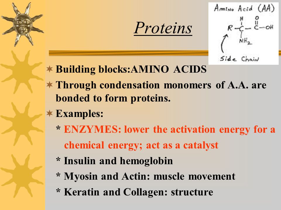 Proteins  Building blocks:AMINO ACIDS  Through condensation monomers of A.A.