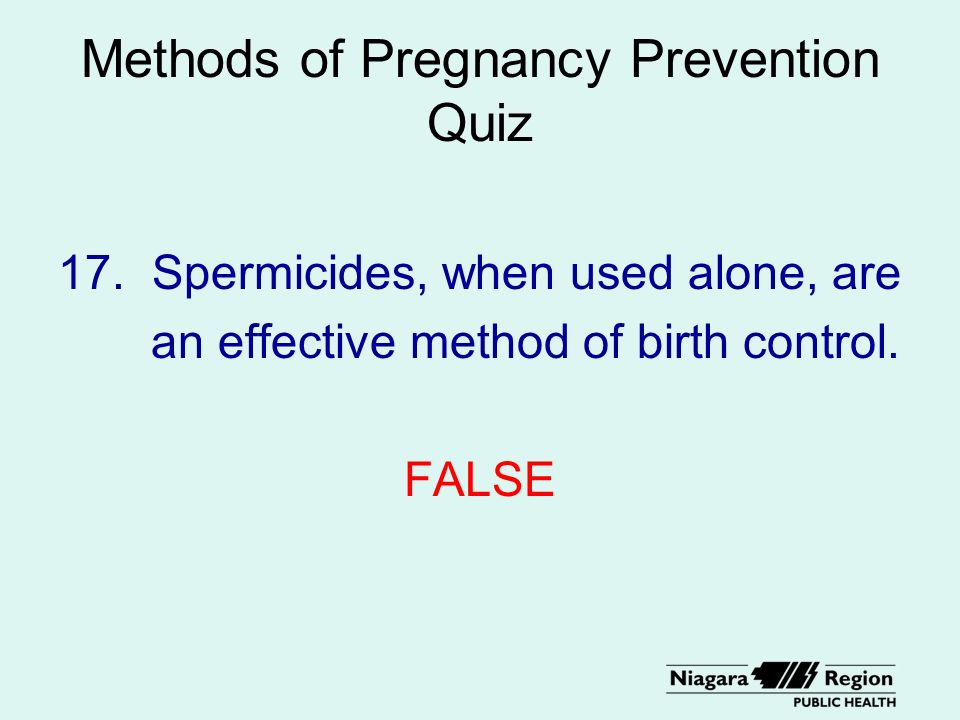 Methods of Pregnancy Prevention Quiz 17.