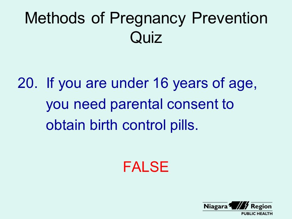 Methods of Pregnancy Prevention Quiz 20.