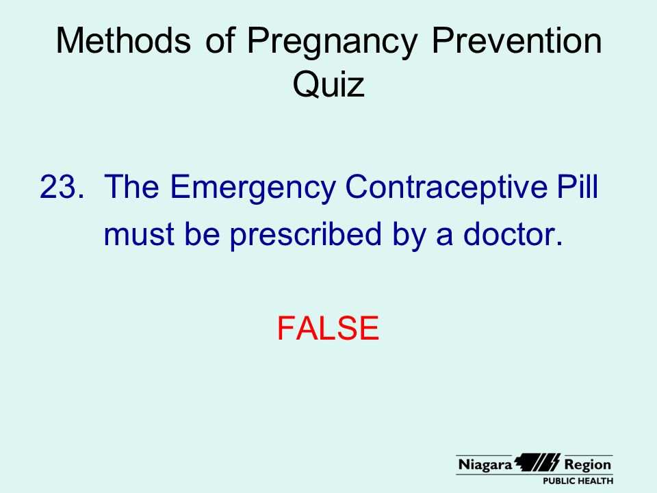 Methods of Pregnancy Prevention Quiz 23.
