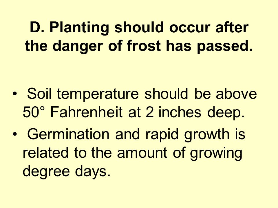 D. Planting should occur after the danger of frost has passed.