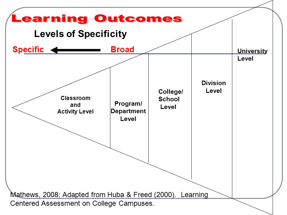 Classroom and Activity Level Mathews, 2008; Adapted from Huba & Freed (2000).