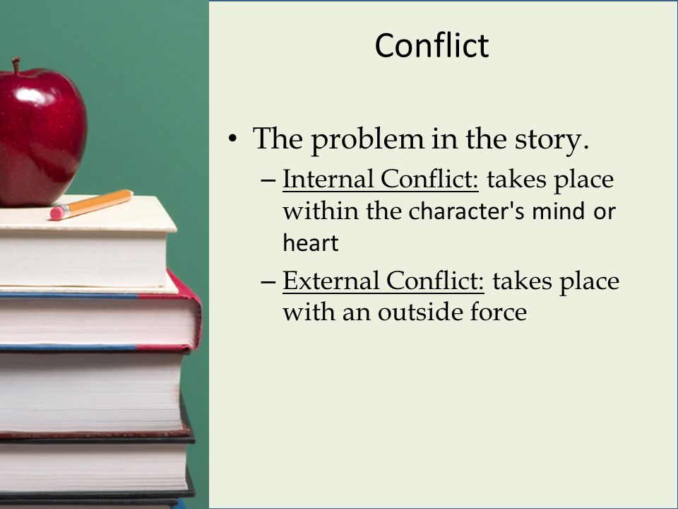 Conflict The problem in the story.
