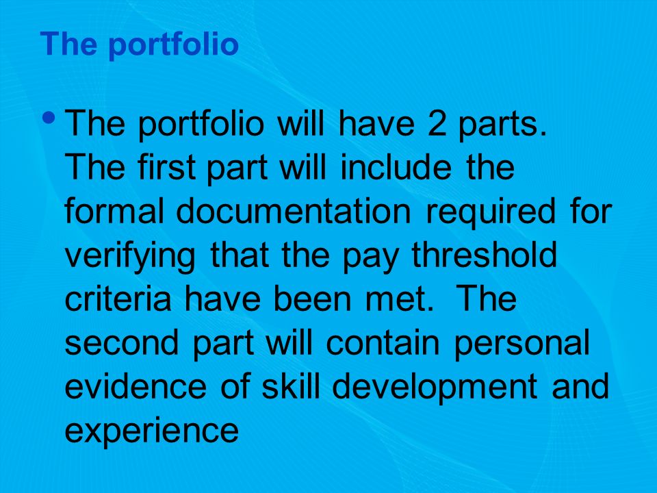 The portfolio The portfolio will have 2 parts.