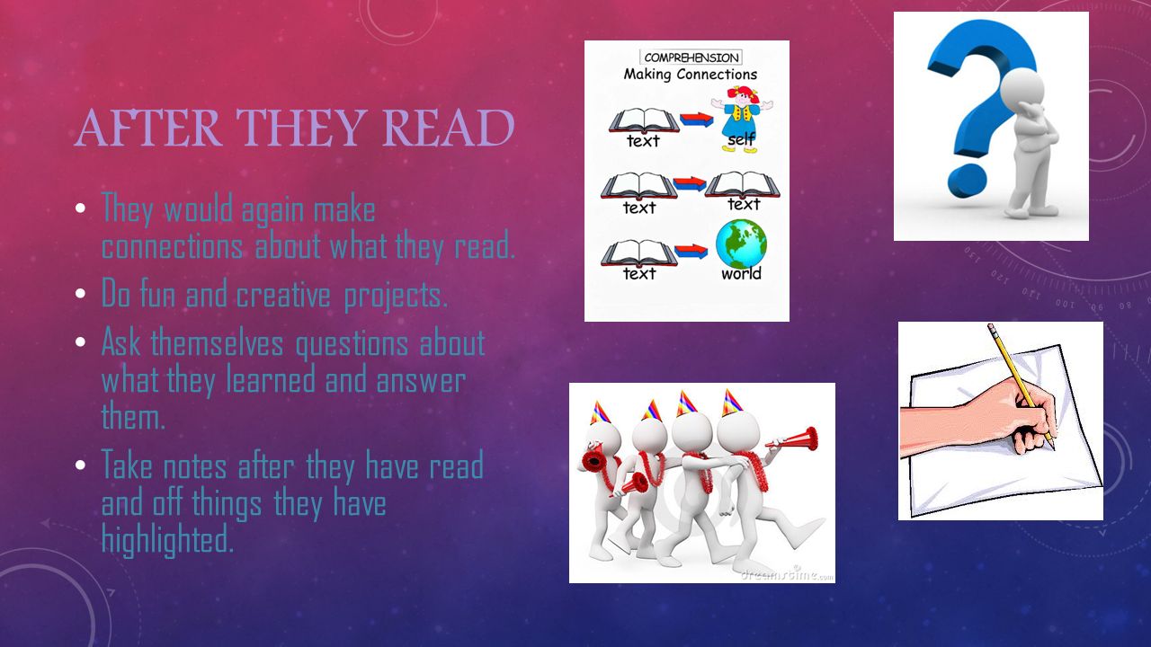 AFTER THEY READ They would again make connections about what they read.