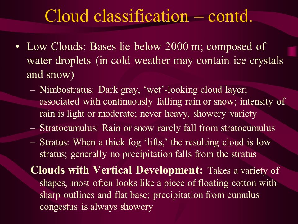 Cloud classification – contd.