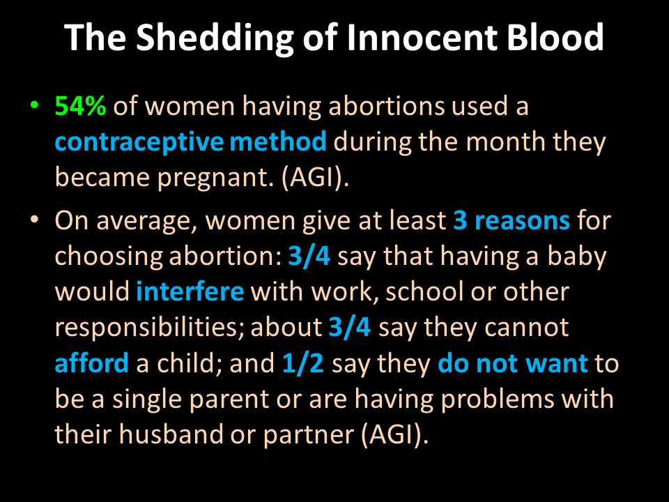 The Shedding of Innocent Blood 54% of women having abortions used a contraceptive method during the month they became pregnant.