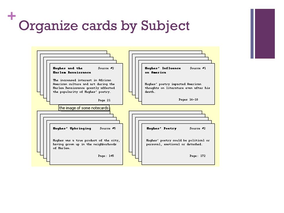+ Organize cards by Subject