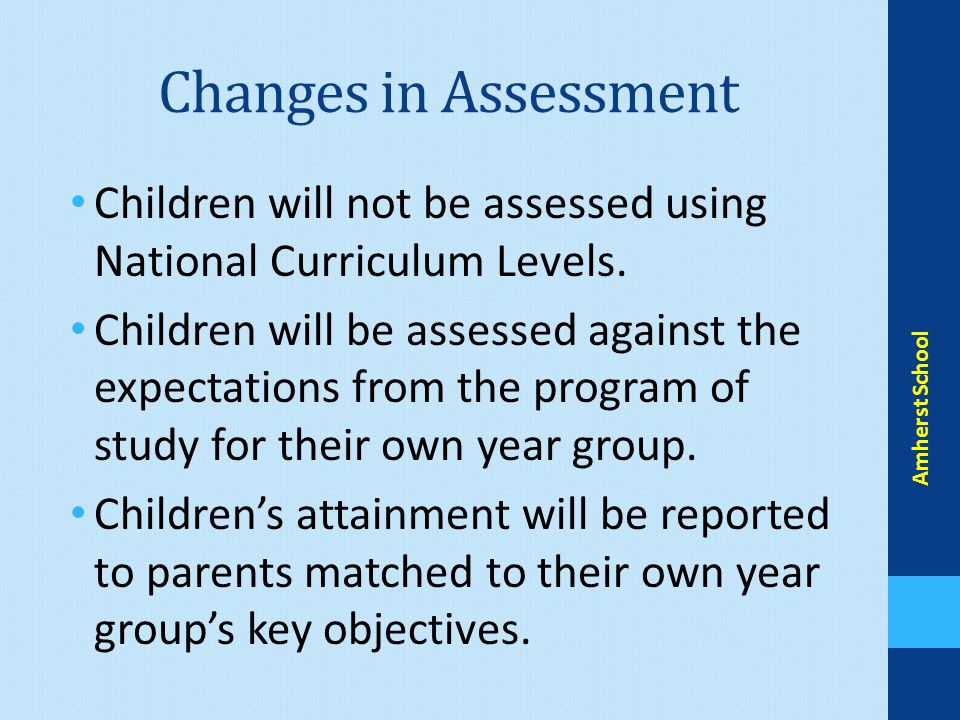 Changes in Assessment Children will not be assessed using National Curriculum Levels.