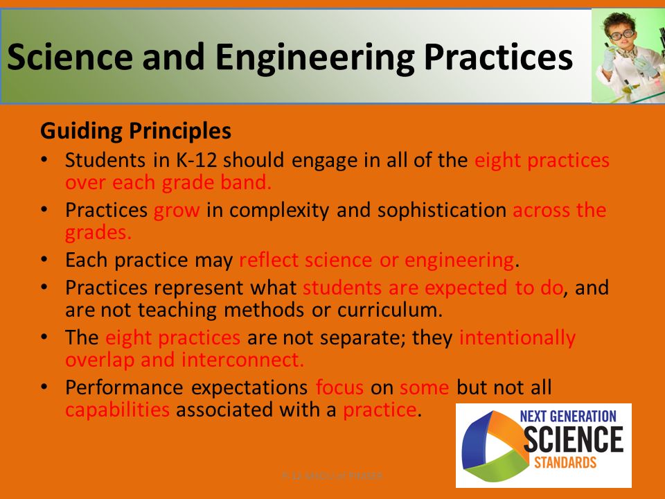 Guiding Principles Students in K-12 should engage in all of the eight practices over each grade band.