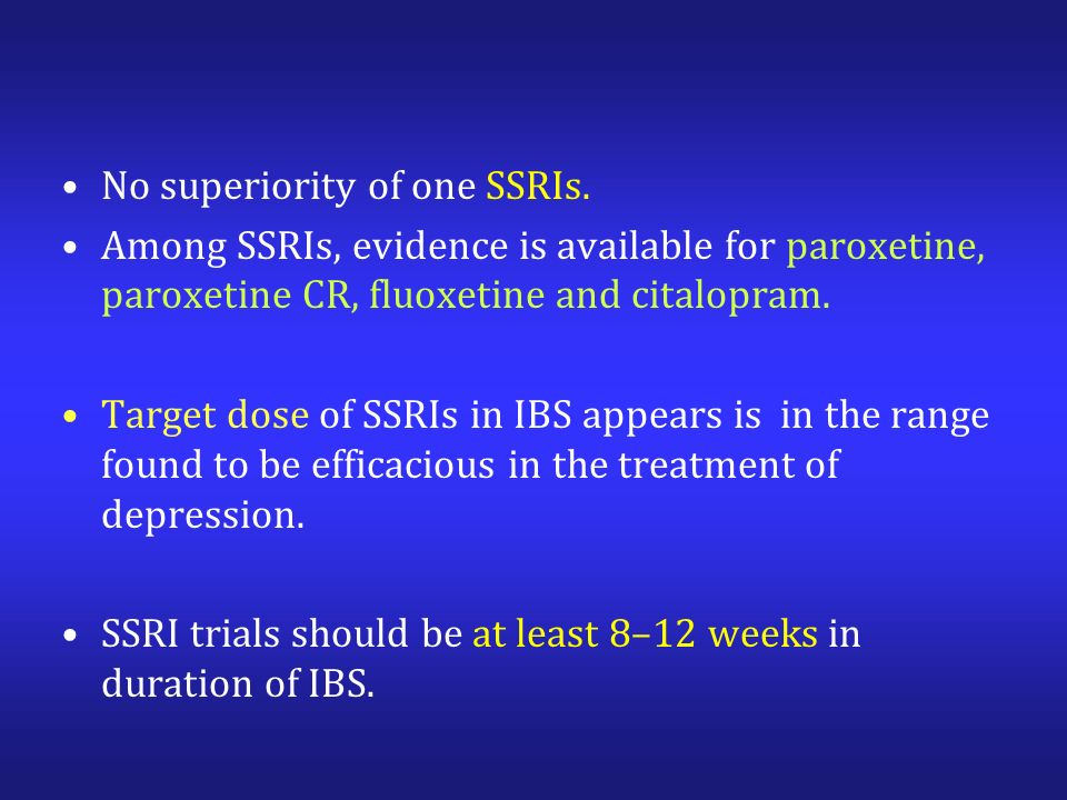 No superiority of one SSRIs.