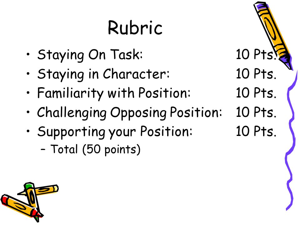 Rubric Staying On Task:10 Pts. Staying in Character:10 Pts.