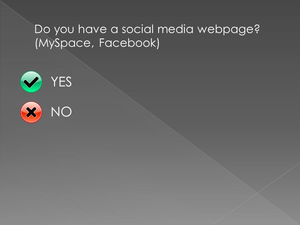 Do you have a social media webpage (MySpace, Facebook) YESNO