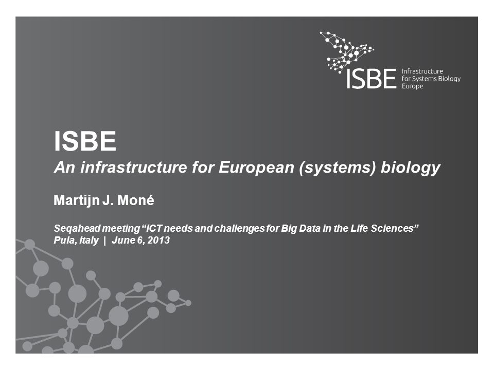 ISBE An infrastructure for European (systems) biology Martijn J.