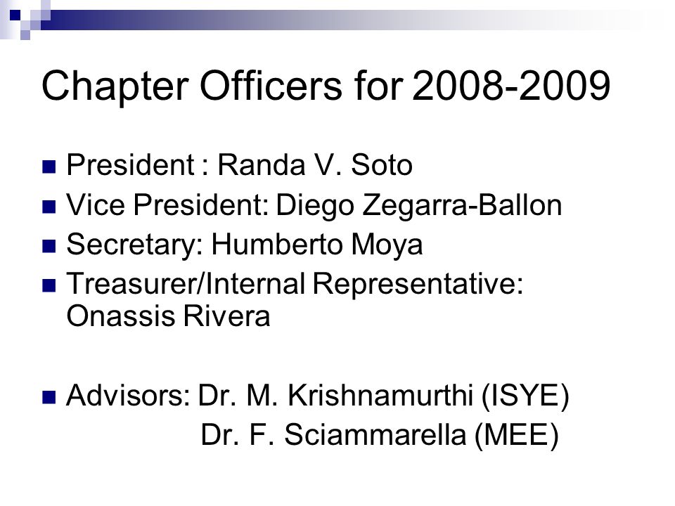 Chapter Officers for President : Randa V.