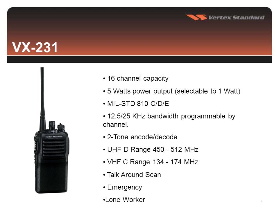 Vertex Standard Product Training 2 Portables 3 Vx Channel Capacity 5 Watts Power Output Selectable To 1 Watt Mil Std 810 C D E 12 5 25 Khz Ppt Download