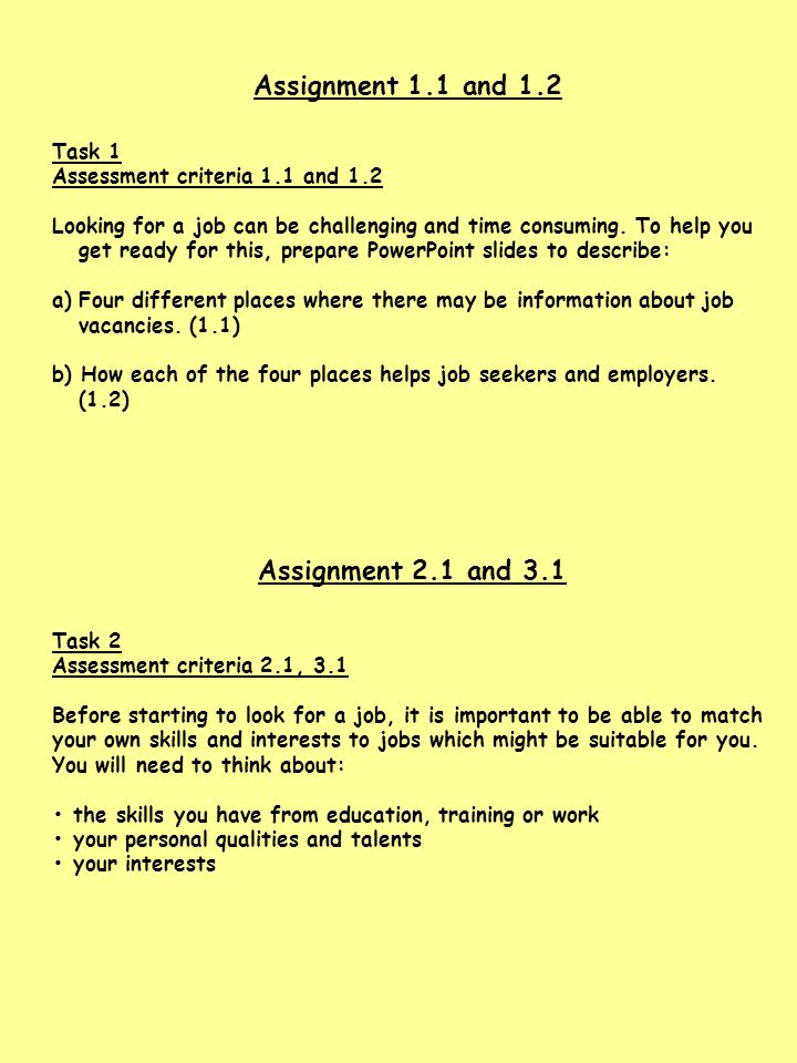 Assignment 1.1 and 1.2 Task 1 Assessment criteria 1.1 and 1.2 Looking for a job can be challenging and time consuming.
