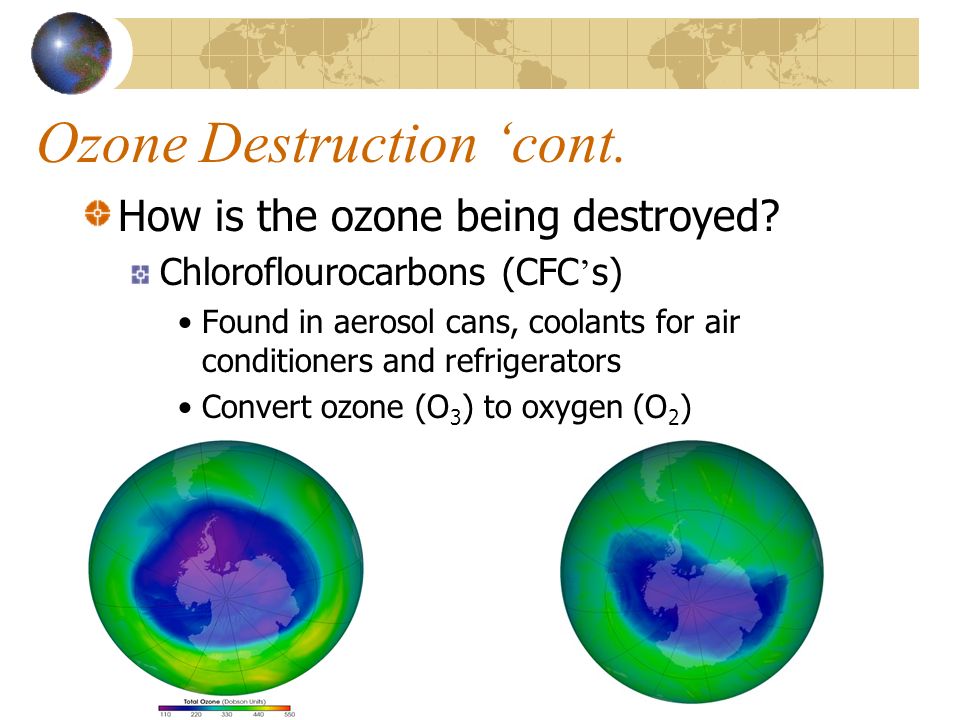 Ozone Destruction ‘cont. How is the ozone being destroyed.