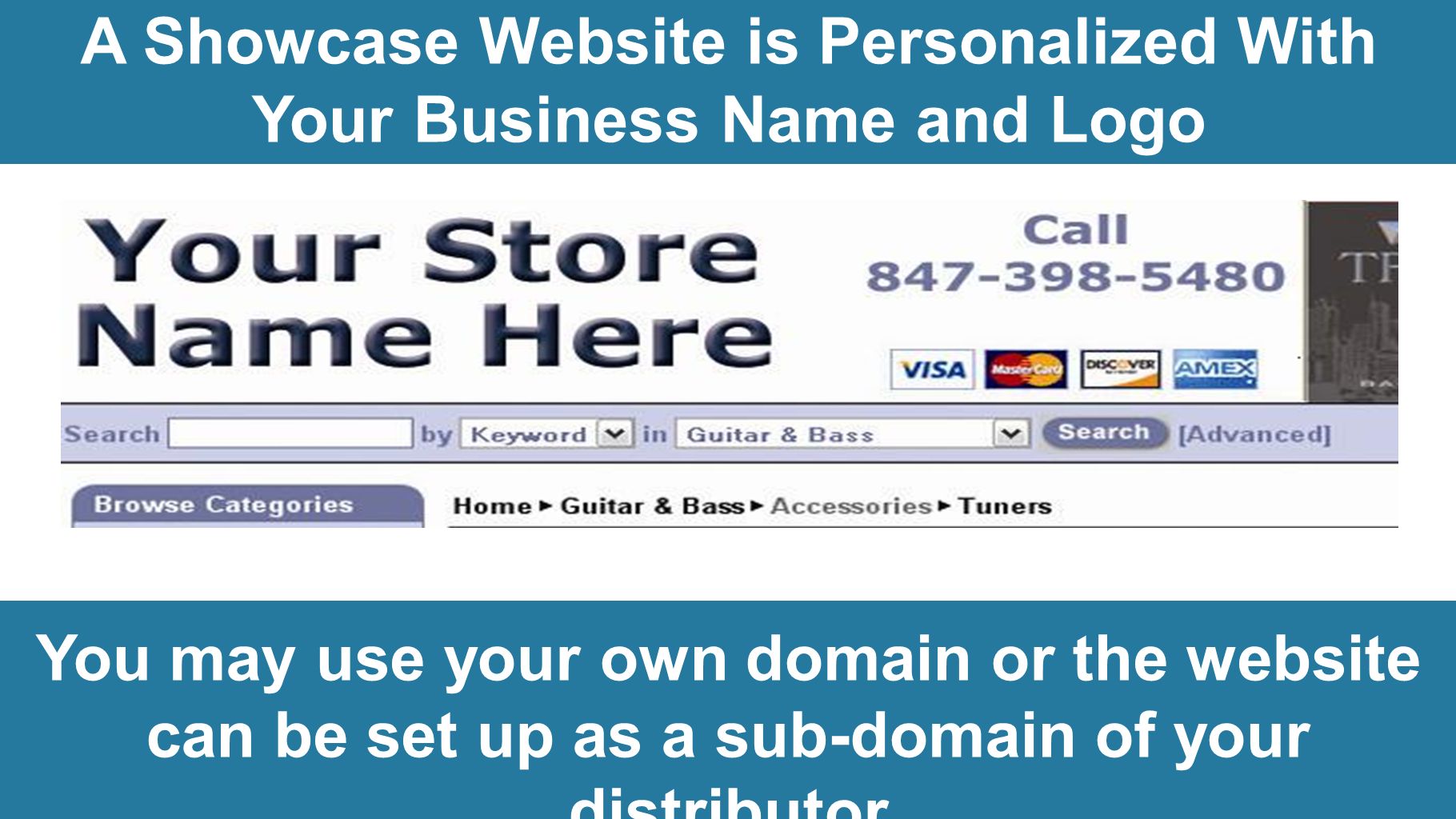 A Showcase Website is Personalized With Your Business Name and Logo You may use your own domain or the website can be set up as a sub-domain of your distributor