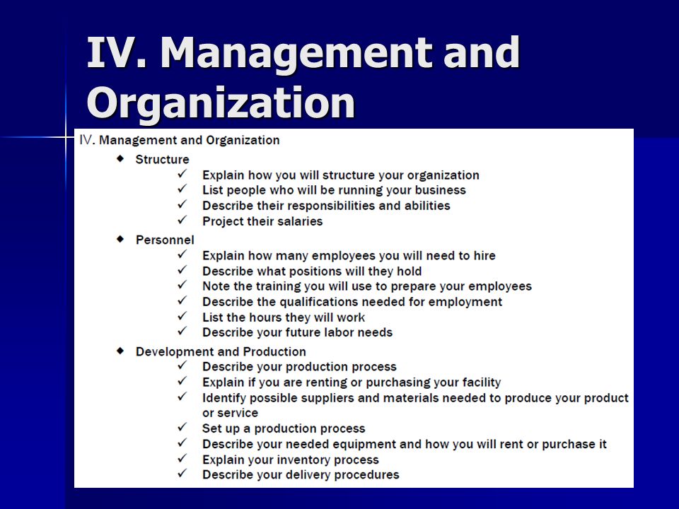 IV. Management and Organization