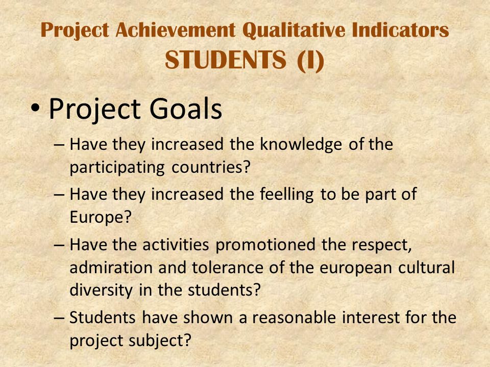 Project Achievement Qualitative Indicators STUDENTS (I) Project Goals – Have they increased the knowledge of the participating countries.
