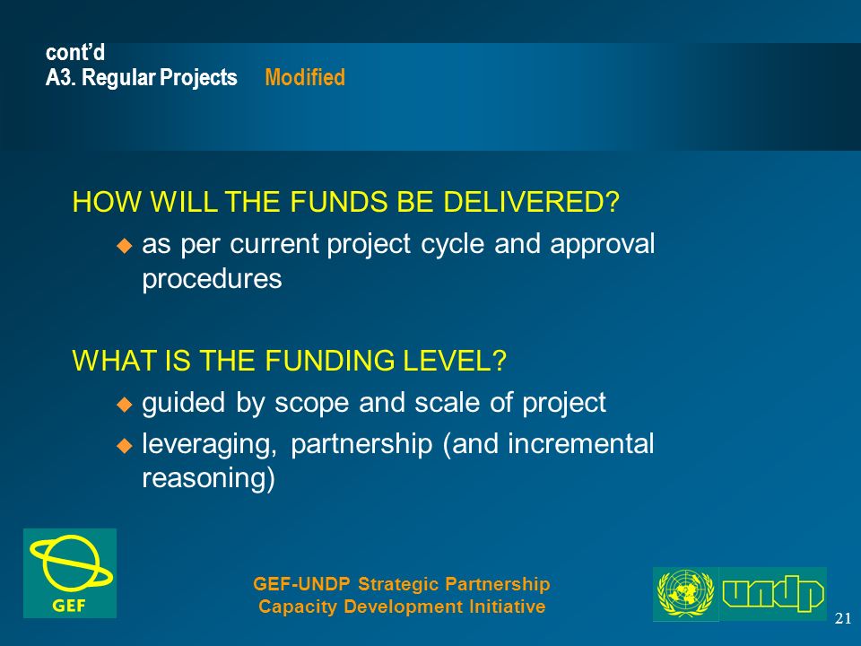 21 cont’d A3. Regular Projects Modified HOW WILL THE FUNDS BE DELIVERED.